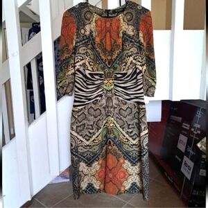 ETRO Beautiful Multiprint Silk Dress lined zip back sz42 US6 Made in Italy